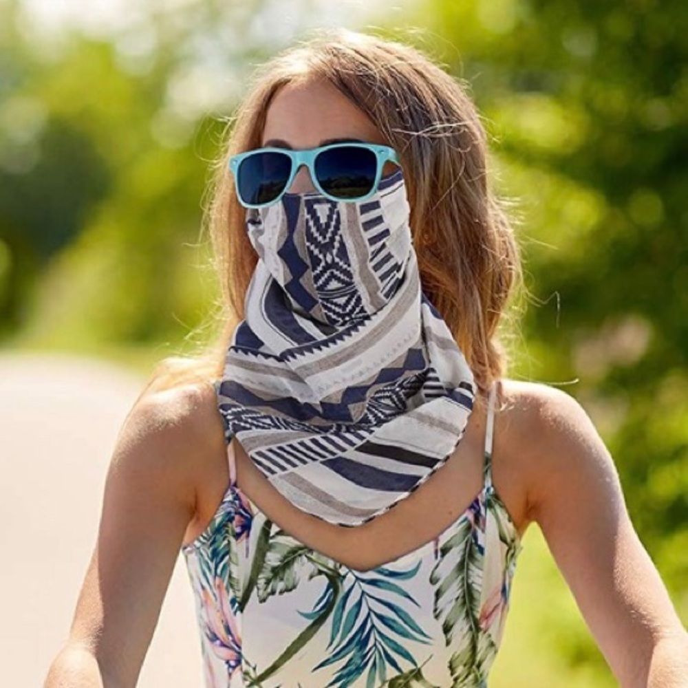 Blue Plaid Chiffon Face Mask